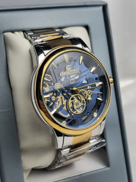 Luxury Skeleton Watch – Silver & Gold